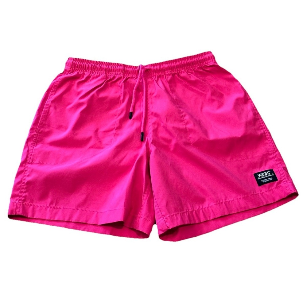 WeSC Womens L Wide Leg Bright Pink‎ Stretch Elastic Drawstring Shorts  6" Inseam